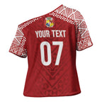 Mate Ma'a Tonga Rugby Custom Kupesi Motifs Cross Shoulder Shirt Red Waves