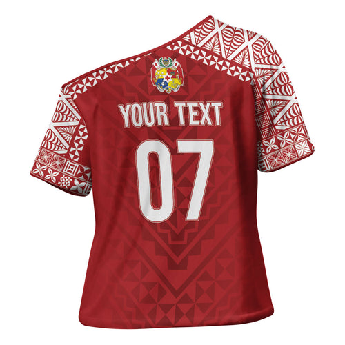 Mate Ma'a Tonga Rugby Custom Kupesi Motifs Cross Shoulder Shirt Red Waves