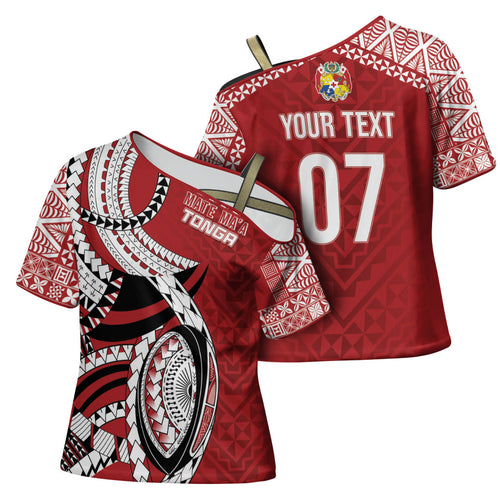 Mate Ma'a Tonga Rugby Custom Kupesi Motifs Cross Shoulder Shirt Red Waves
