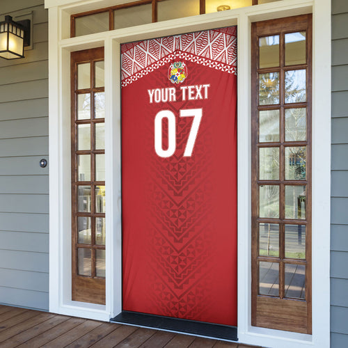 Mate Ma'a Tonga Rugby Custom Kupesi Motifs Door Cover Red Waves
