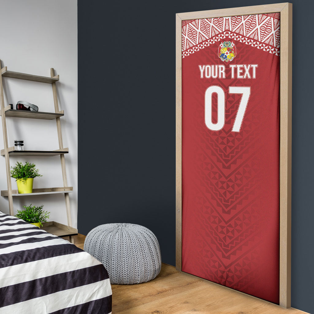 Mate Ma'a Tonga Rugby Custom Kupesi Motifs Door Cover Red Waves