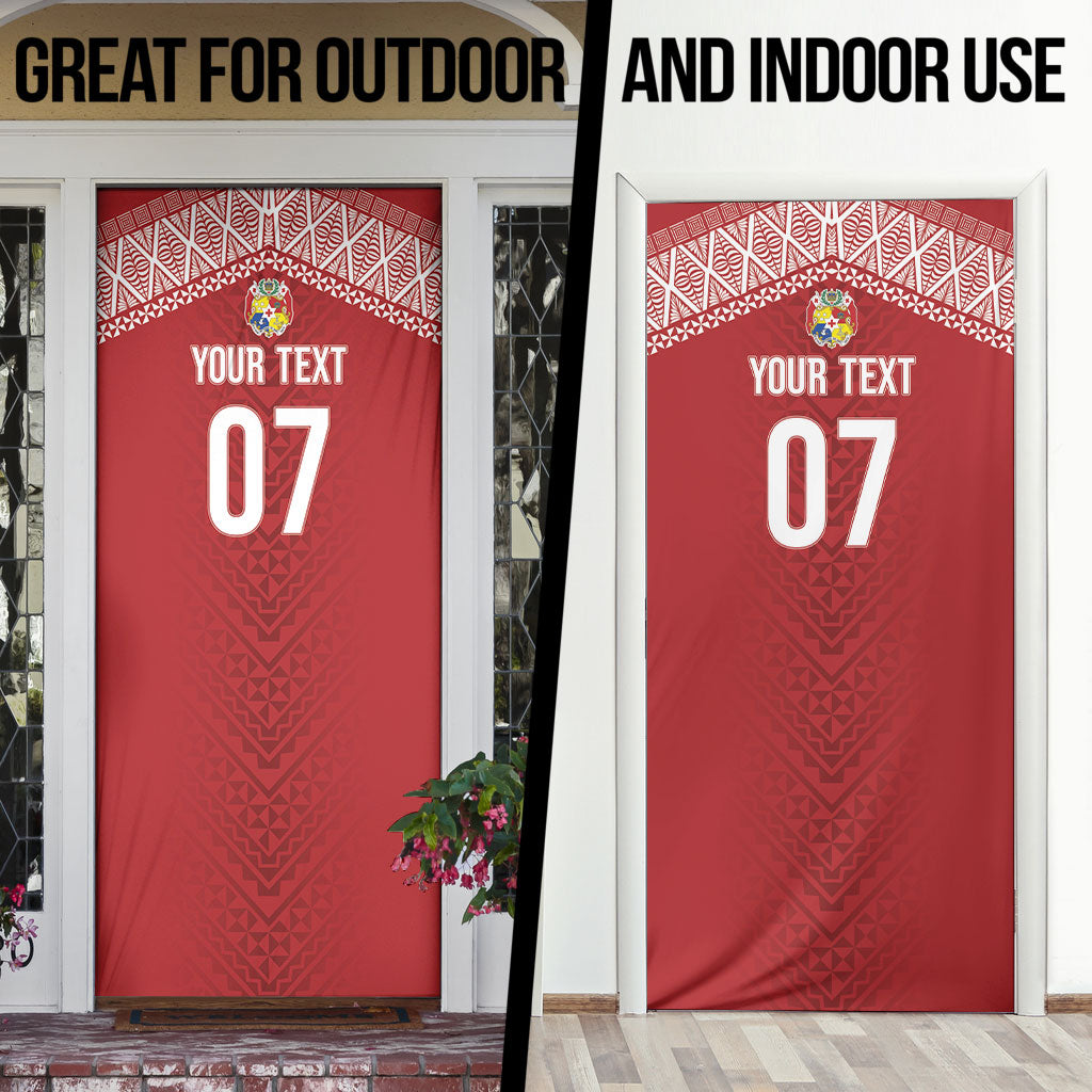 Mate Ma'a Tonga Rugby Custom Kupesi Motifs Door Cover Red Waves