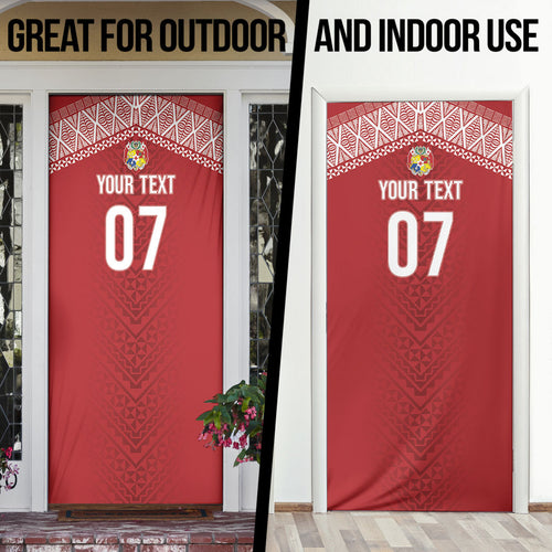 Mate Ma'a Tonga Rugby Custom Kupesi Motifs Door Cover Red Waves
