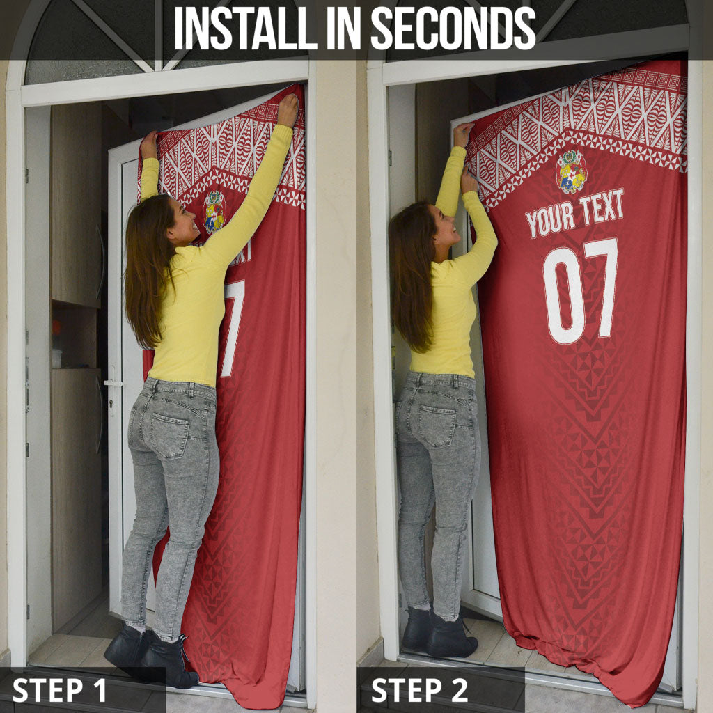Mate Ma'a Tonga Rugby Custom Kupesi Motifs Door Cover Red Waves