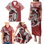 Mate Ma'a Tonga Rugby Custom Kupesi Motifs Family Matching Puletasi and Hawaiian Shirt Red Waves