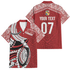 Mate Ma'a Tonga Rugby Custom Kupesi Motifs Family Matching Puletasi and Hawaiian Shirt Red Waves