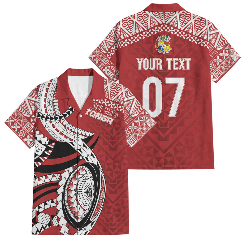 Mate Ma'a Tonga Rugby Custom Kupesi Motifs Family Matching Puletasi and Hawaiian Shirt Red Waves