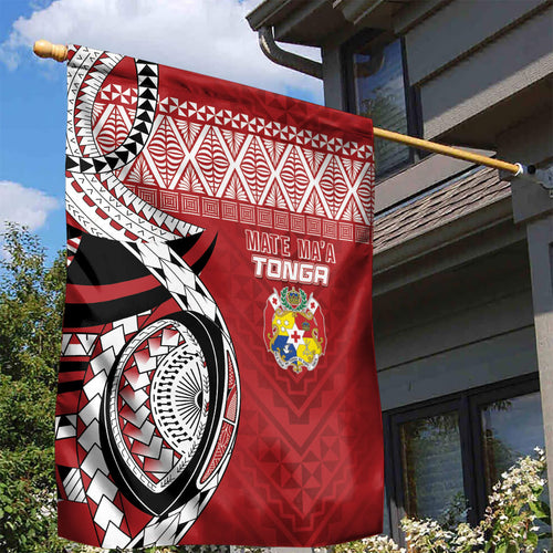 Mate Ma'a Tonga Rugby Kupesi Motifs Garden Flag Red Waves