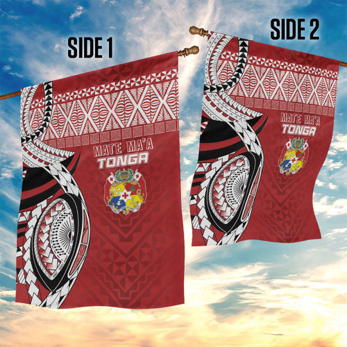 Mate Ma'a Tonga Rugby Kupesi Motifs Garden Flag Red Waves