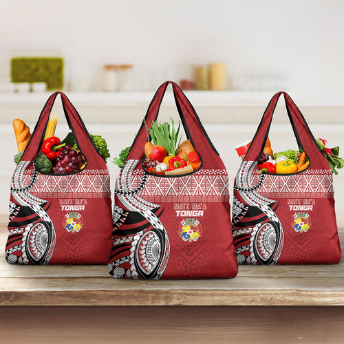 Mate Ma'a Tonga Rugby Kupesi Motifs Grocery Bag Red Waves