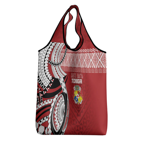Mate Ma'a Tonga Rugby Kupesi Motifs Grocery Bag Red Waves