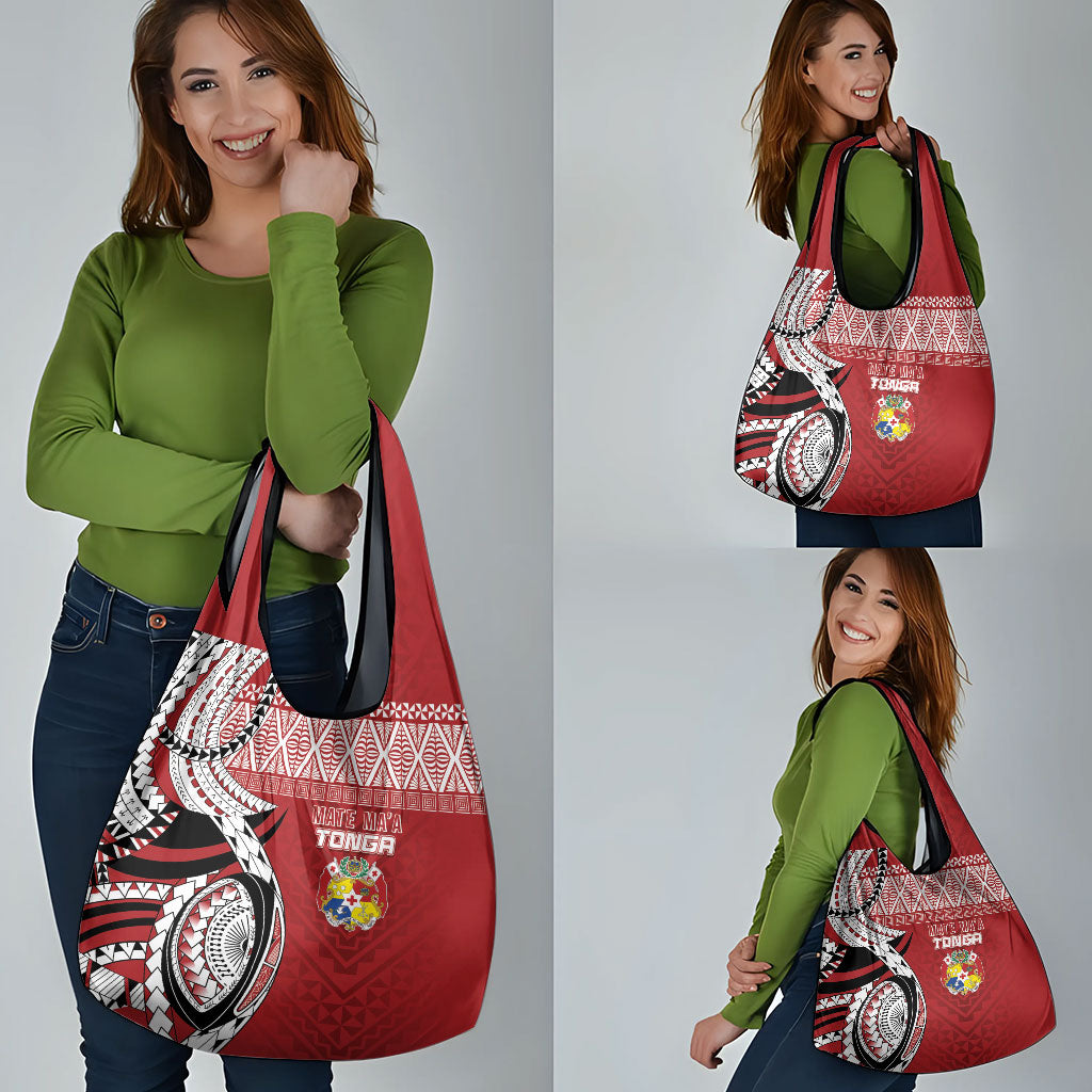 Mate Ma'a Tonga Rugby Kupesi Motifs Grocery Bag Red Waves