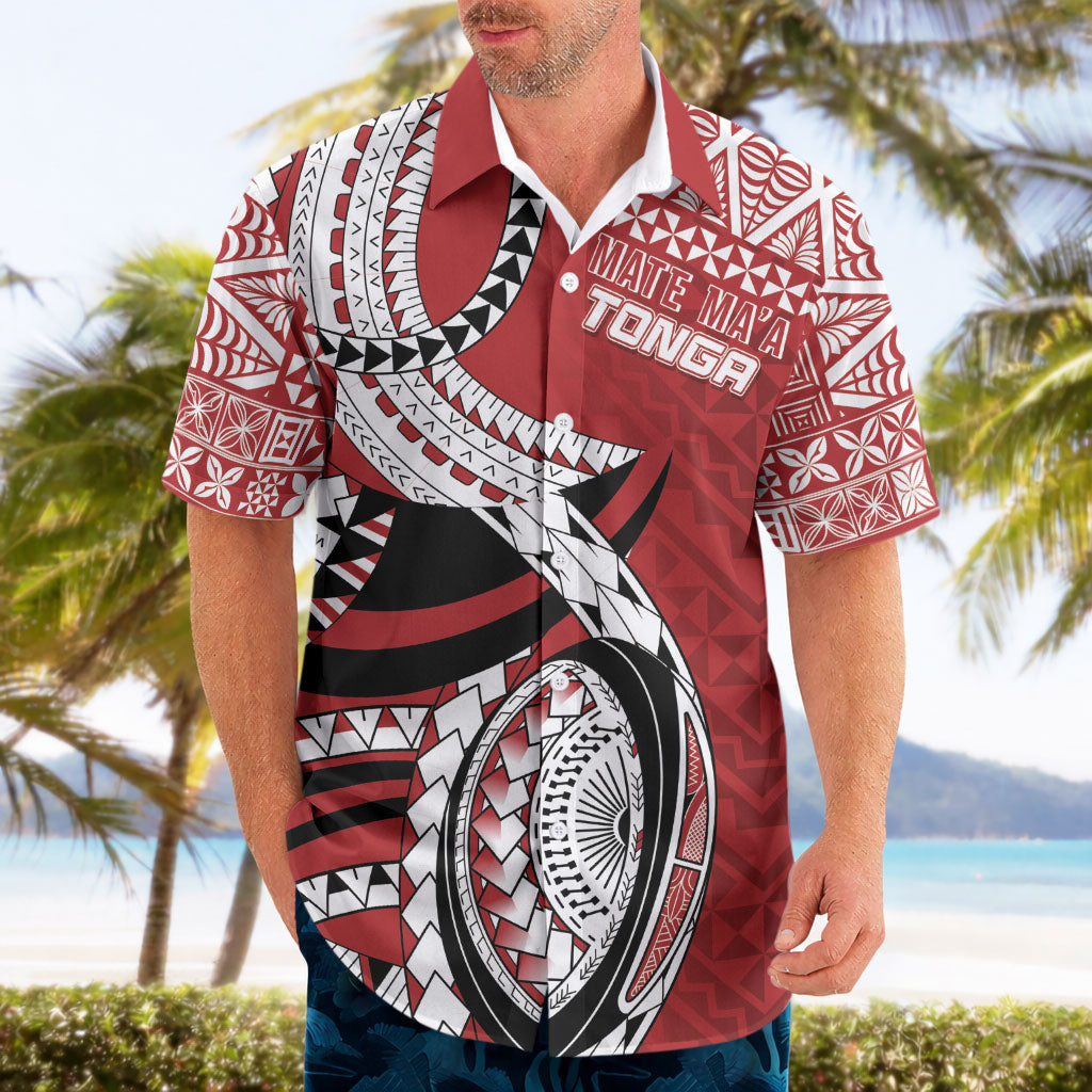 Mate Ma'a Tonga Rugby Custom Kupesi Motifs Hawaiian Shirt Red Waves
