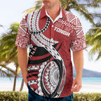 Mate Ma'a Tonga Rugby Custom Kupesi Motifs Hawaiian Shirt Red Waves