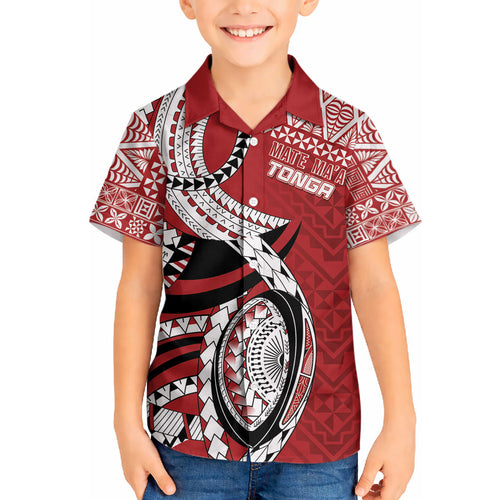 Mate Ma'a Tonga Rugby Custom Kupesi Motifs Hawaiian Shirt Red Waves