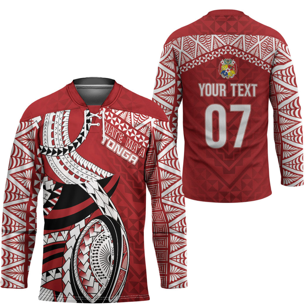 Mate Ma'a Tonga Rugby Custom Kupesi Motifs Hockey Jersey Red Waves
