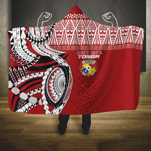 Mate Ma'a Tonga Rugby Kupesi Motifs Hooded Blanket Red Waves