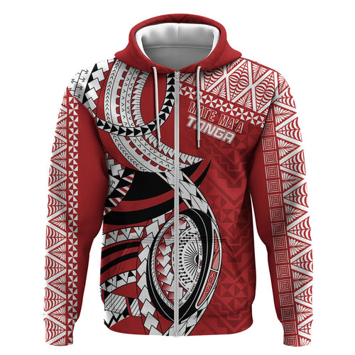 Mate Ma'a Tonga Rugby Custom Kupesi Motifs Hoodie Red Waves