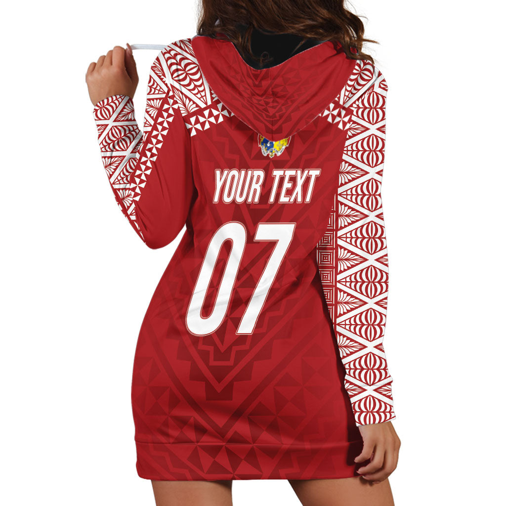Mate Ma'a Tonga Rugby Custom Kupesi Motifs Hoodie Dress Red Waves