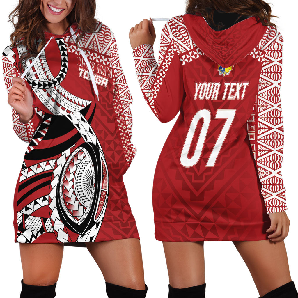 Mate Ma'a Tonga Rugby Custom Kupesi Motifs Hoodie Dress Red Waves
