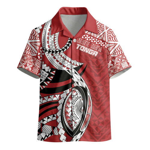 Mate Ma'a Tonga Rugby Custom Kupesi Motifs Kid Hawaiian Shirt Red Waves