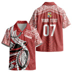 Mate Ma'a Tonga Rugby Custom Kupesi Motifs Kid Hawaiian Shirt Red Waves