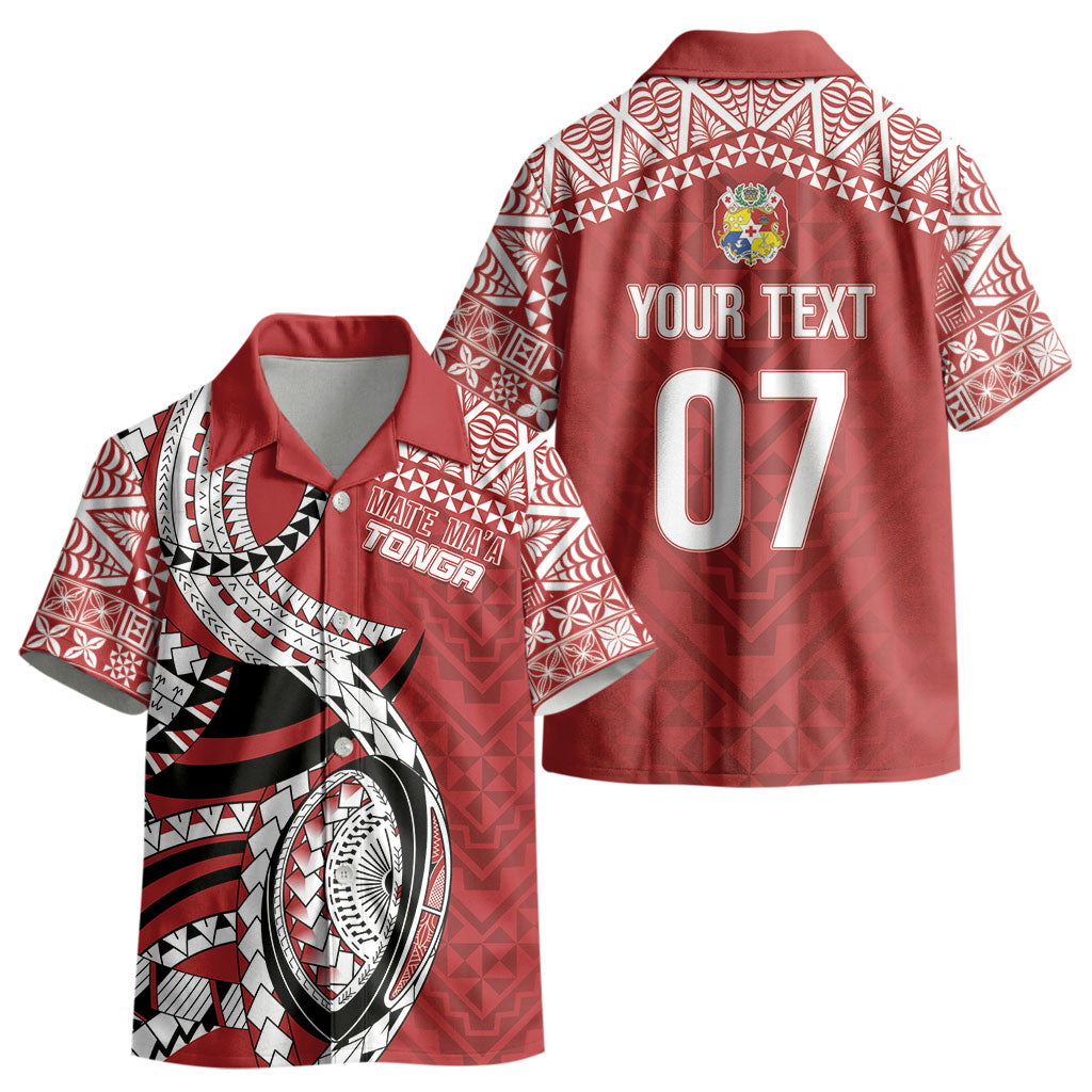 Mate Ma'a Tonga Rugby Custom Kupesi Motifs Kid Hawaiian Shirt Red Waves