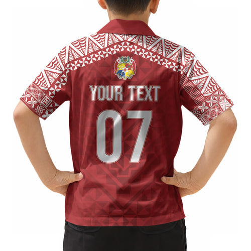 Mate Ma'a Tonga Rugby Custom Kupesi Motifs Kid Hawaiian Shirt Red Waves