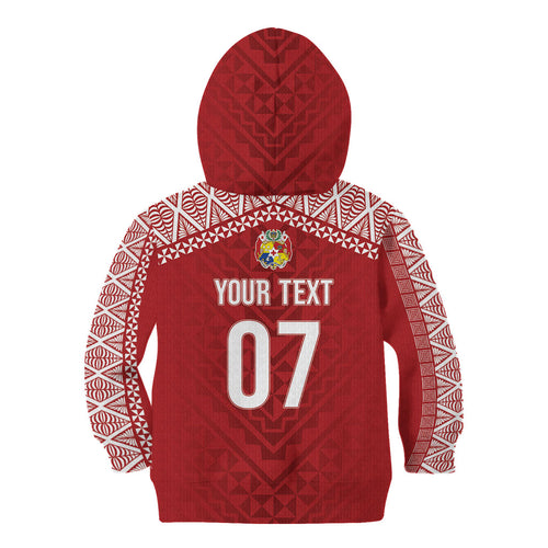 Mate Ma'a Tonga Rugby Custom Kupesi Motifs Kid Hoodie Red Waves