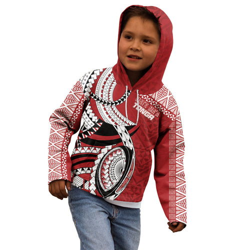 Mate Ma'a Tonga Rugby Custom Kupesi Motifs Kid Hoodie Red Waves
