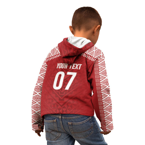Mate Ma'a Tonga Rugby Custom Kupesi Motifs Kid Hoodie Red Waves