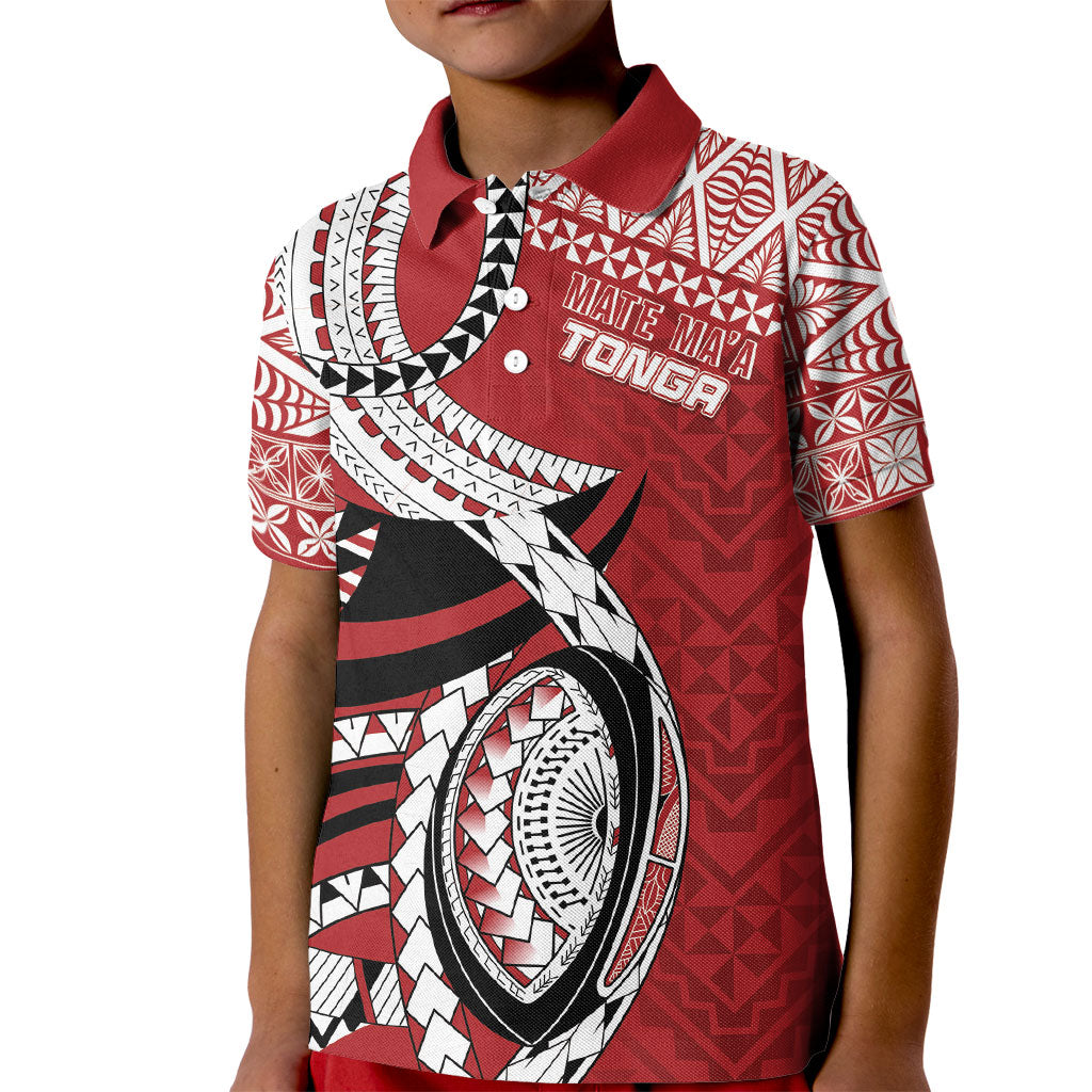 Mate Ma'a Tonga Rugby Custom Kupesi Motifs Kid Polo Shirt Red Waves