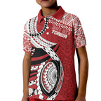 Mate Ma'a Tonga Rugby Custom Kupesi Motifs Kid Polo Shirt Red Waves