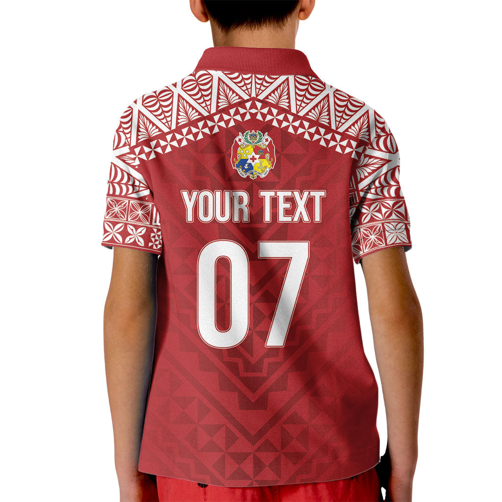 Mate Ma'a Tonga Rugby Custom Kupesi Motifs Kid Polo Shirt Red Waves