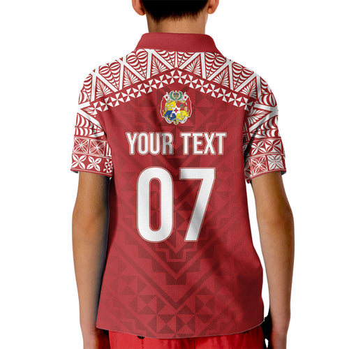 Mate Ma'a Tonga Rugby Custom Kupesi Motifs Kid Polo Shirt Red Waves