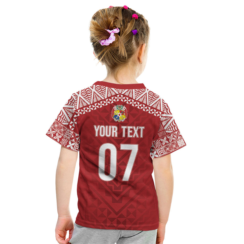 Mate Ma'a Tonga Rugby Custom Kupesi Motifs Kid T Shirt Red Waves
