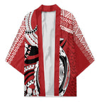 Mate Ma'a Tonga Rugby Custom Kupesi Motifs Kimono Red Waves