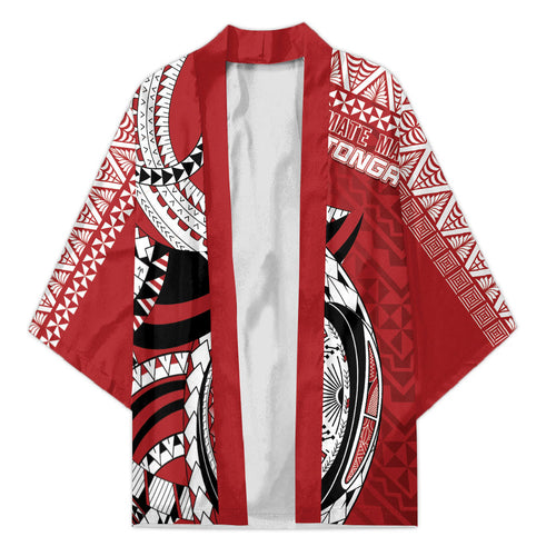 Mate Ma'a Tonga Rugby Custom Kupesi Motifs Kimono Red Waves