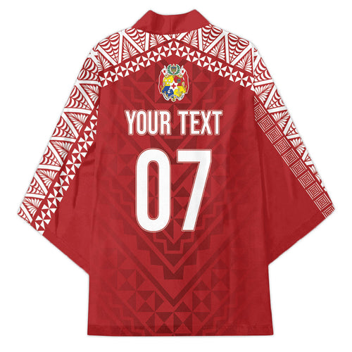 Mate Ma'a Tonga Rugby Custom Kupesi Motifs Kimono Red Waves