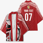 Mate Ma'a Tonga Rugby Custom Kupesi Motifs Kimono Red Waves