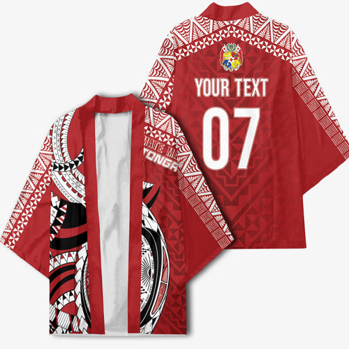 Mate Ma'a Tonga Rugby Custom Kupesi Motifs Kimono Red Waves