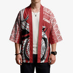 Mate Ma'a Tonga Rugby Custom Kupesi Motifs Kimono Red Waves