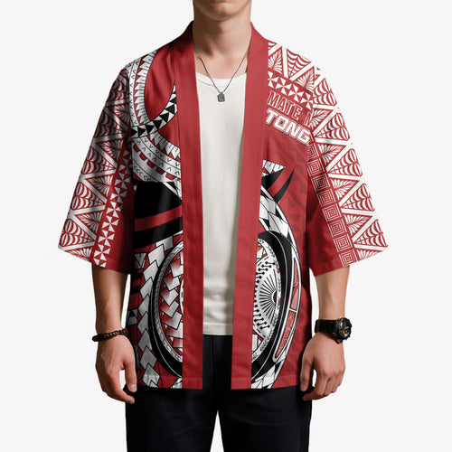 Mate Ma'a Tonga Rugby Custom Kupesi Motifs Kimono Red Waves