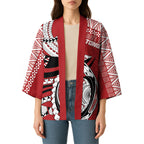 Mate Ma'a Tonga Rugby Custom Kupesi Motifs Kimono Red Waves