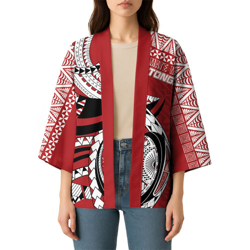 Mate Ma'a Tonga Rugby Custom Kupesi Motifs Kimono Red Waves
