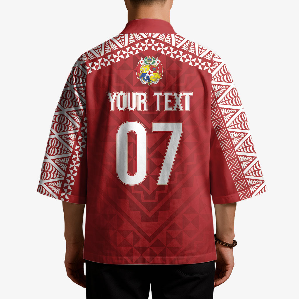 Mate Ma'a Tonga Rugby Custom Kupesi Motifs Kimono Red Waves