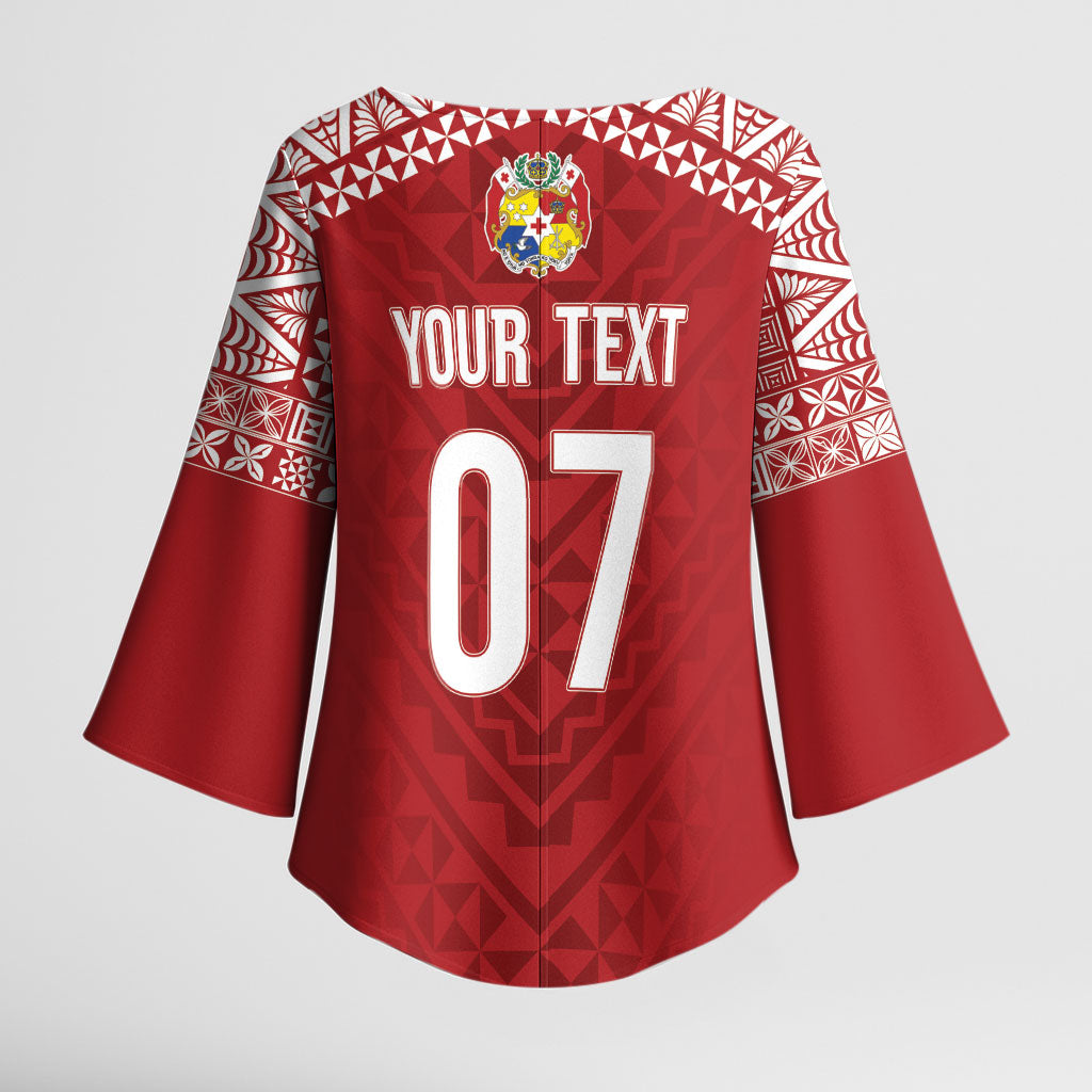 Mate Ma'a Tonga Rugby Custom Kupesi Motifs Kimono Sleeve Blouse Red Waves