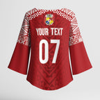 Mate Ma'a Tonga Rugby Custom Kupesi Motifs Kimono Sleeve Blouse Red Waves
