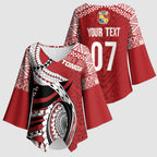 Mate Ma'a Tonga Rugby Custom Kupesi Motifs Kimono Sleeve Blouse Red Waves