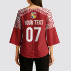 Mate Ma'a Tonga Rugby Custom Kupesi Motifs Kimono Sleeve Blouse Red Waves